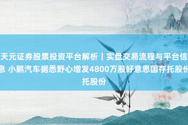天元证券股票投资平台解析｜实盘交易流程与平台信息 小鹏汽车据悉野心增发4800万股好意思国存托股份