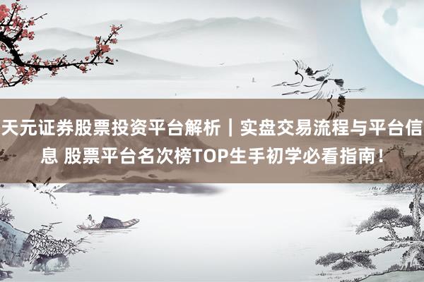 天元证券股票投资平台解析｜实盘交易流程与平台信息 股票平台名次榜TOP生手初学必看指南！