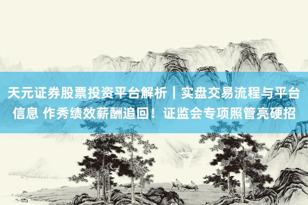 天元证券股票投资平台解析｜实盘交易流程与平台信息 作秀绩效薪酬追回！证监会专项照管亮硬招